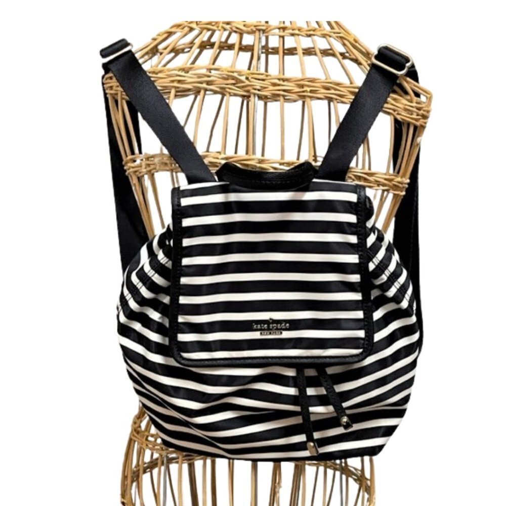 Kate Spade New York Classic Molly black and cream stripe nylon backpack NWOT.